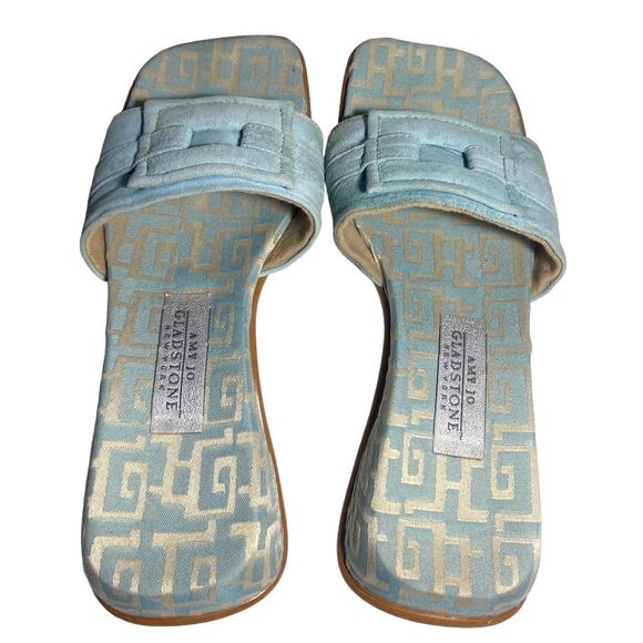 Amy Jo Gladstone Women's Flat Sandals Slides Light Blue Suede Size 7 38 Slip On - Picture 6 of 9